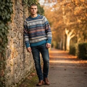 CPO Provisions Fair Isle Sweater M Teal Orange Lambswool Blend Ski Cabin Nordic